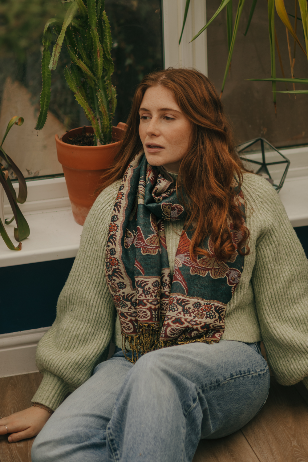 Dark Teal Scatter Butterfly Pashmina with Tassels