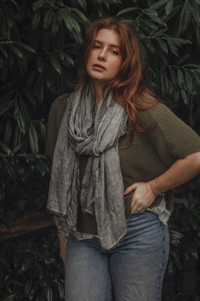 Light Grey Metallic Viscose And Modal Scarf