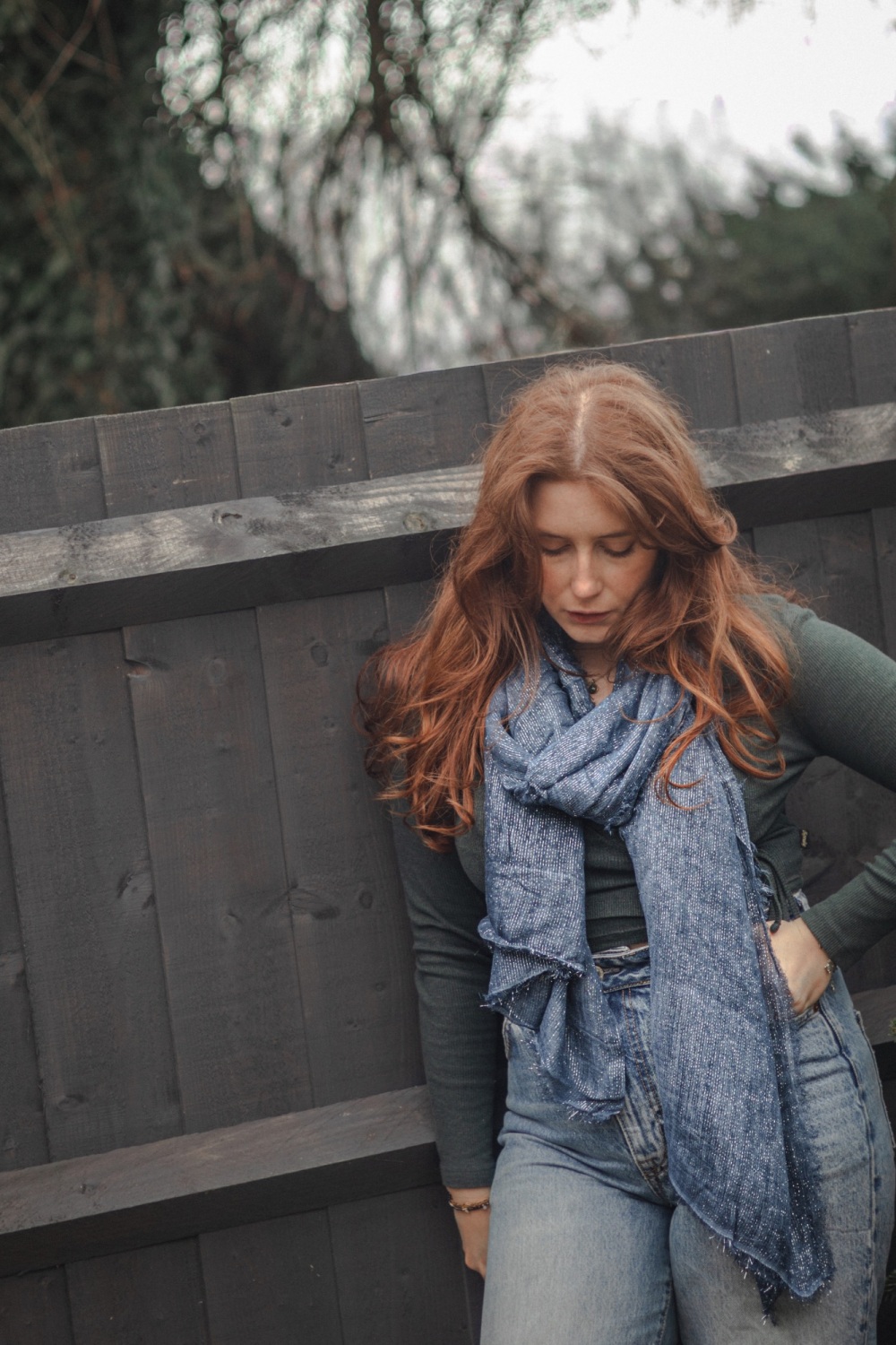 Denim Blue Metallic Viscose And Modal Scarf