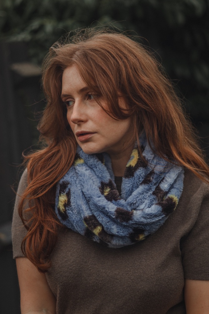 Denim Blue Leopard Faux Fur Viscose Snood