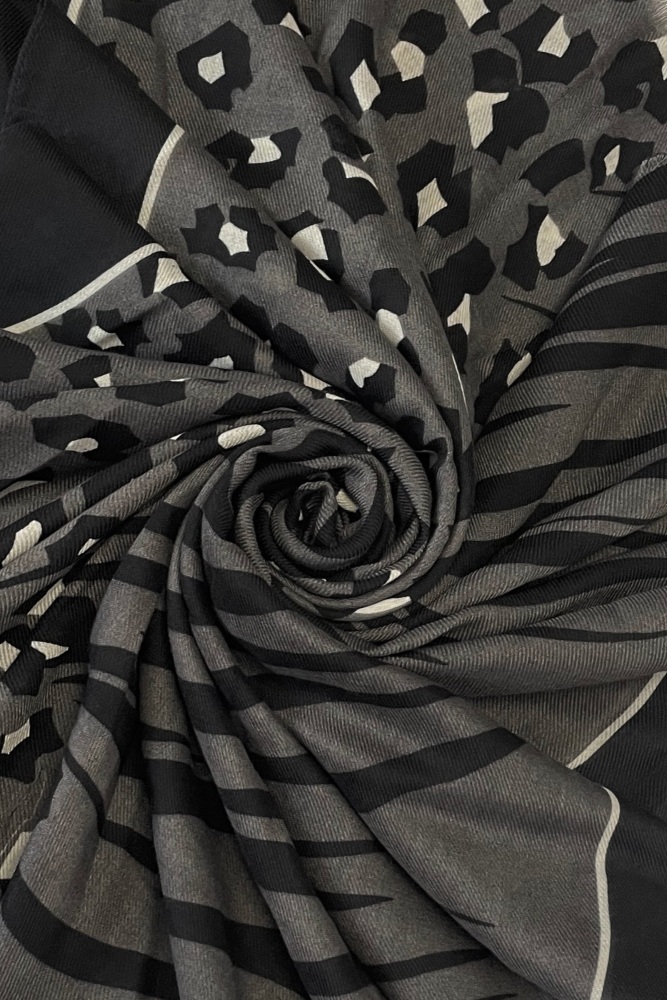 Charcoal Grey Leopard Print and Zebra Scarf
