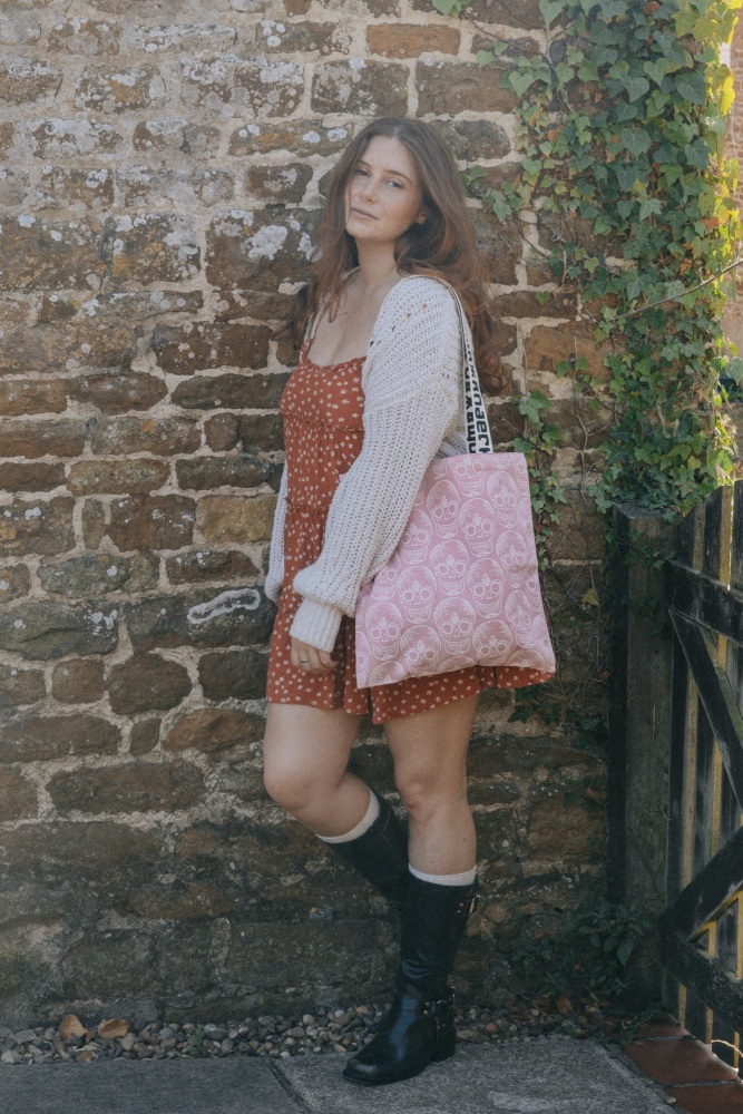 Pink Skull Tote Bag by Xander Kostroma