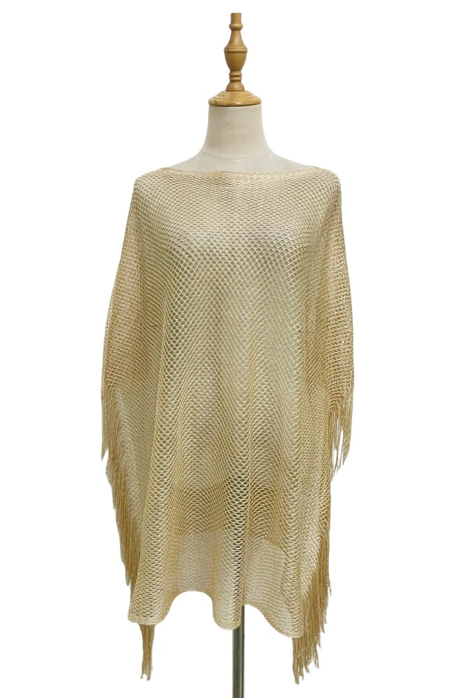 Viscose Metallic Tassel Beach Coverup in Gold