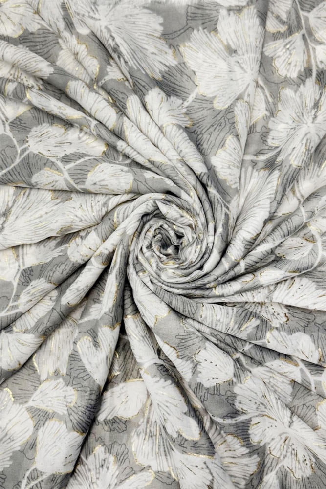 Luxurious Gold Metallic Ginkgo Leaf Print Scarf