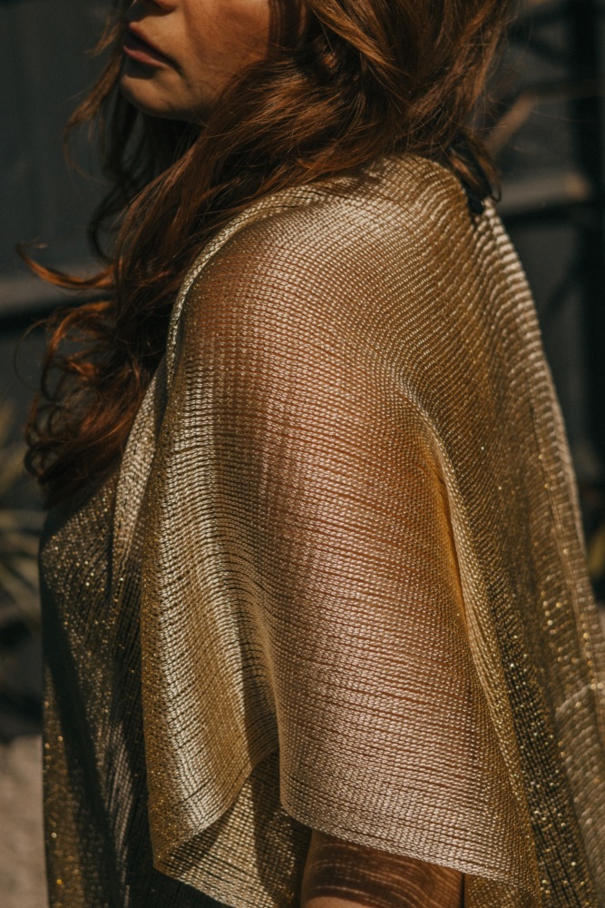 Light Gold Viscose Metallic Tassel Kimono Beach Cover Up
