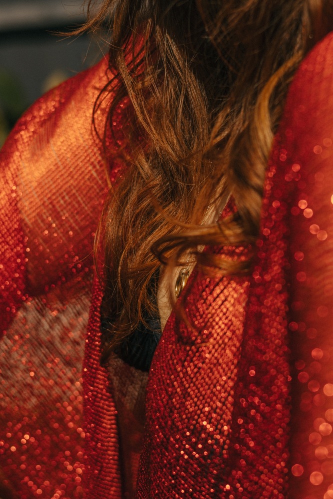 Red Viscose Metallic Tassel Kimono Beach Cover Up