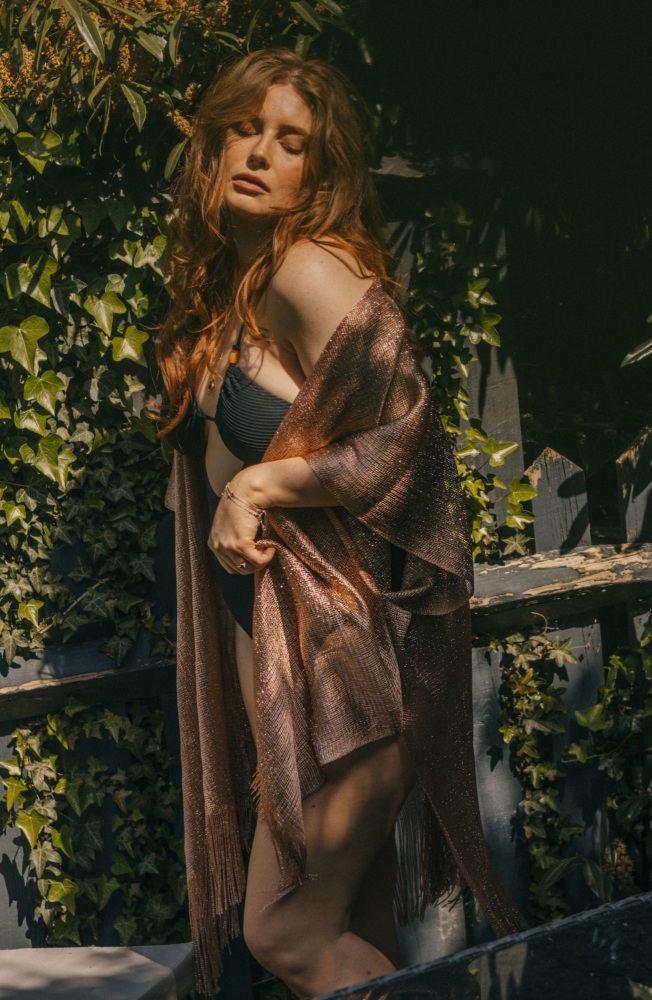 Rose Gold Viscose Metallic Tassel Kimono Beach Cover Up