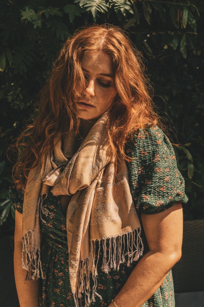 Gold Vintage Lace and Paisley Pashmina with Tassels