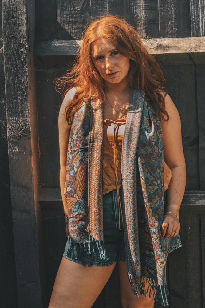 Navy Blue Vintage Butterfly & Tassel Pashmina Scarf