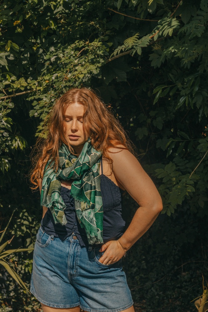 Forest Green Ginkgo Leaf Print Scarf