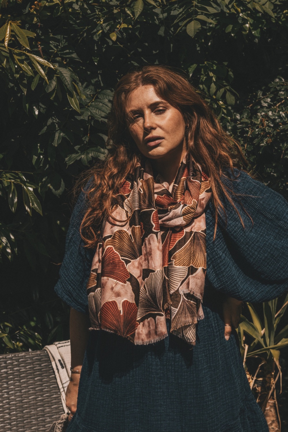 Rusted Orange Ginkgo Leaf Print Scarf