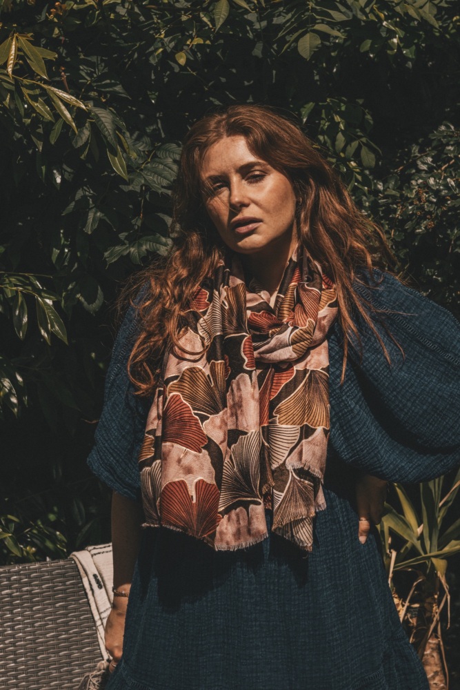 Rusted Orange Ginkgo Leaf Print Scarf