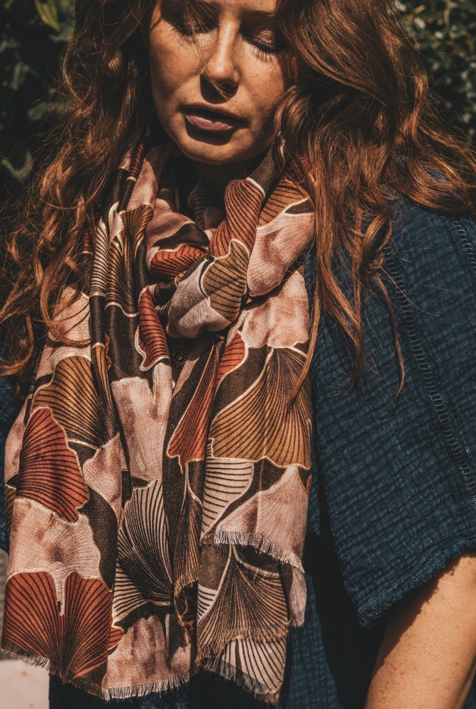 Rusted Orange Ginkgo Leaf Print Scarf