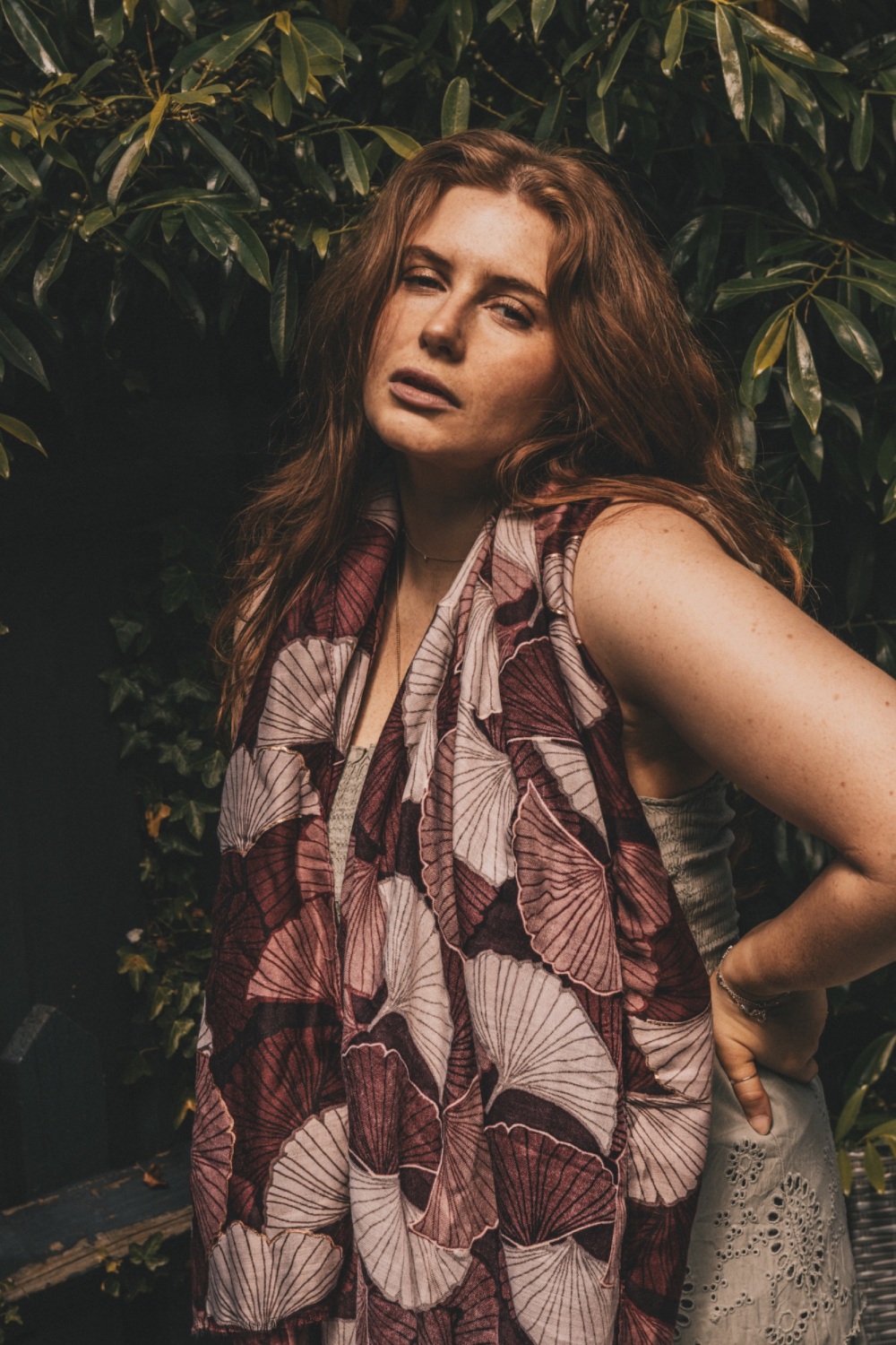 Soft Burgundy  Ginkgo Leaf Print Scarf