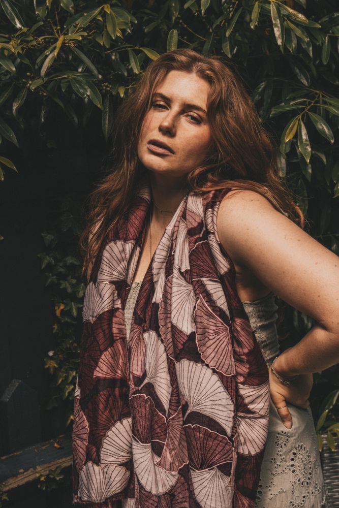 Soft Burgundy  Ginkgo Leaf Print Scarf