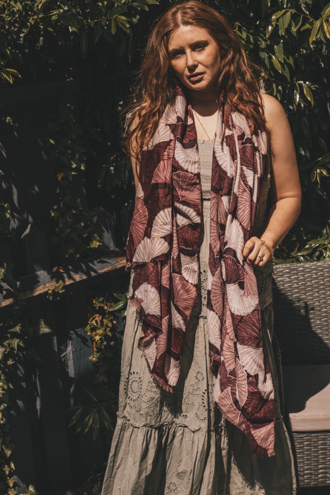 Soft Burgundy  Ginkgo Leaf Print Scarf