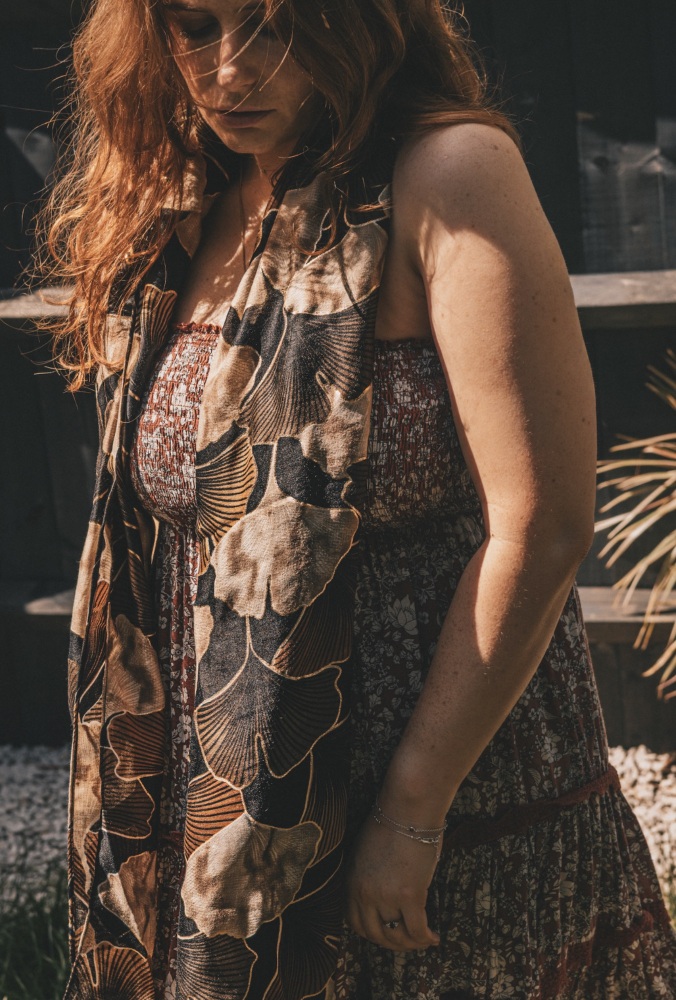 Chocolate Brown Ginkgo Leaf Print Scarf