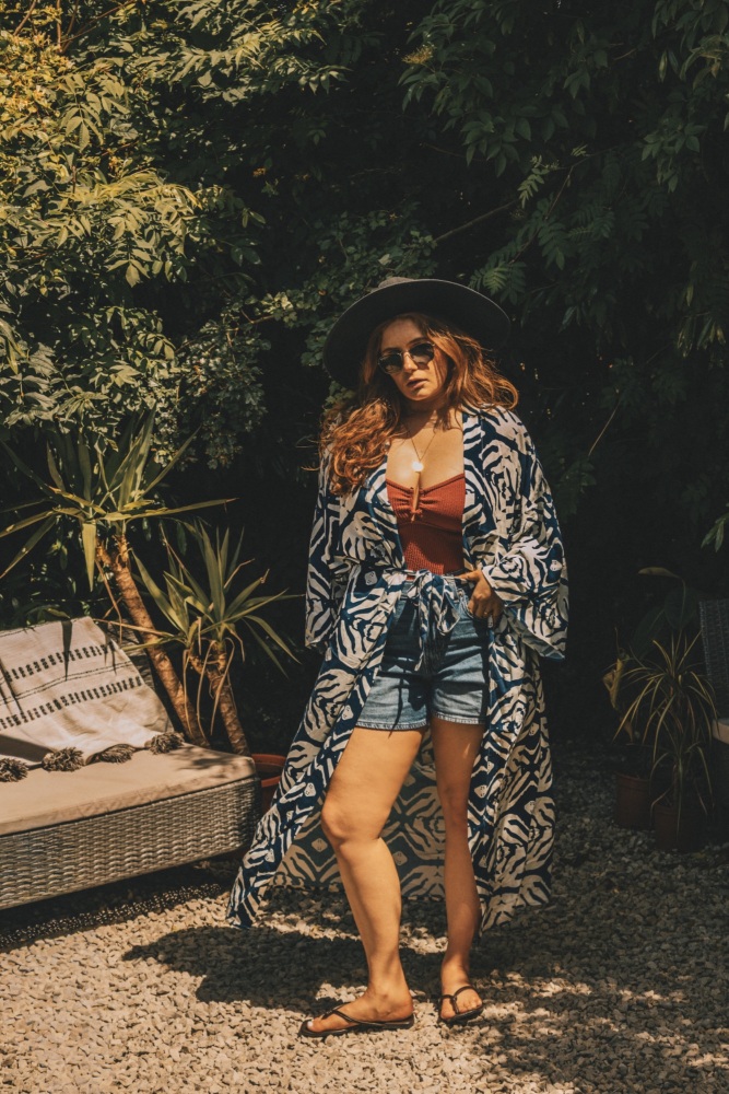 Navy Blue Long Sleeve Viscose Summer Kimono