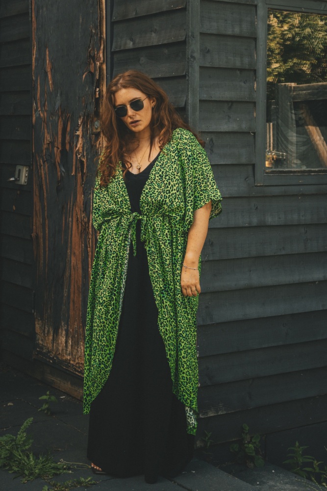 Acid Green Leopard Print Viscose Kimono