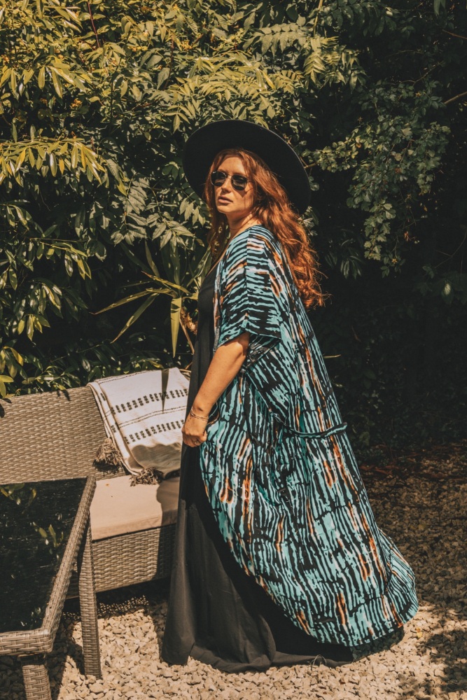 Turquoise Tye Dye 3/4 Sleeve Summer Kimono