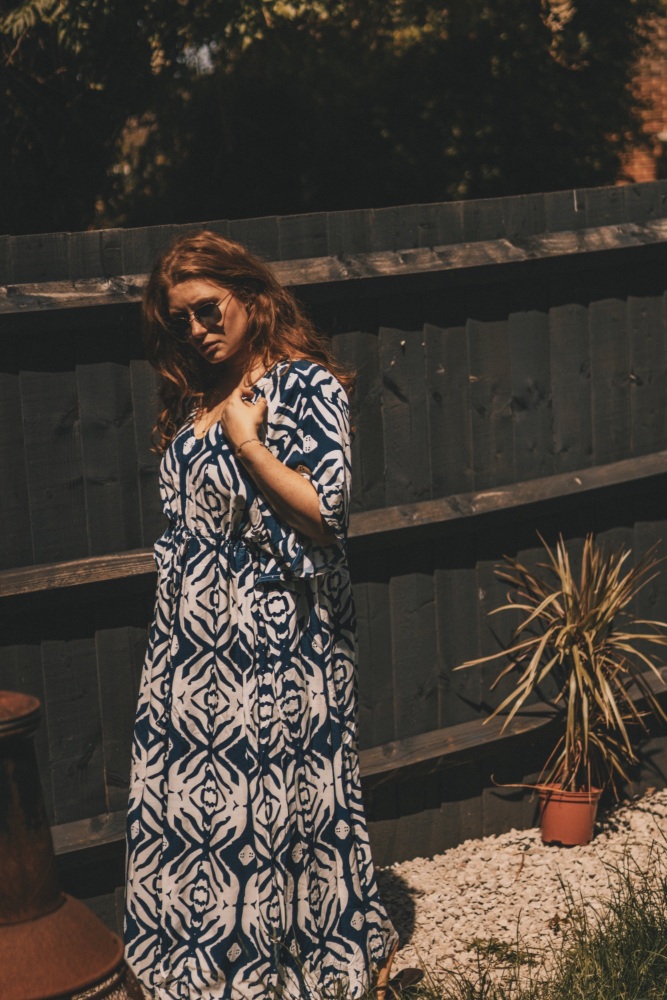 Navy Blue 3/4 Sleeve Viscose Summer Kaftan
