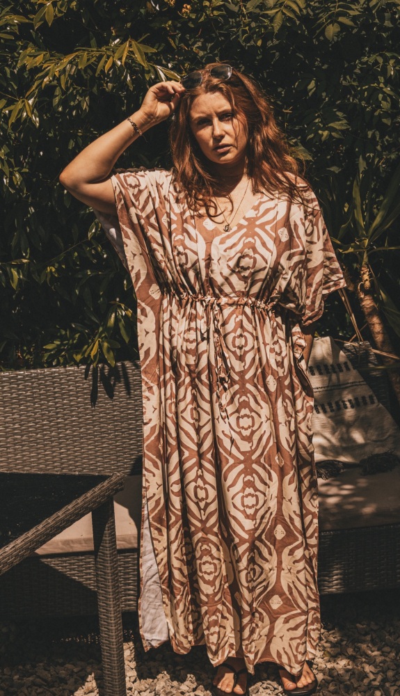 Cream Mix 3/4 Sleeve Viscose Summer Kaftan