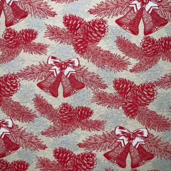 Christmas Bells in Red - Cotton Rich Panama
