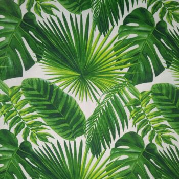 Green Palm Leaves Fabric - Half Panama