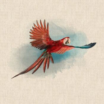 Red Parrot Panel Fabric