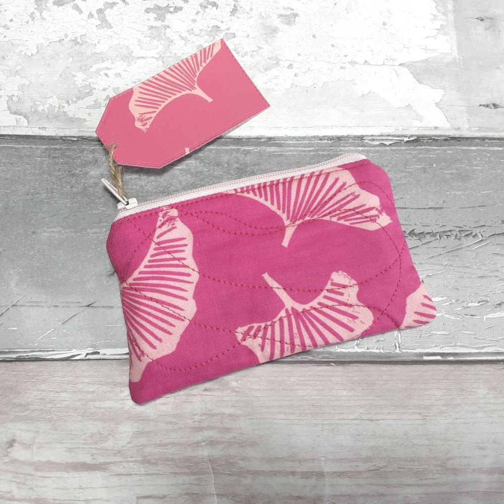 Fuchsia pink Gingko mini pouch