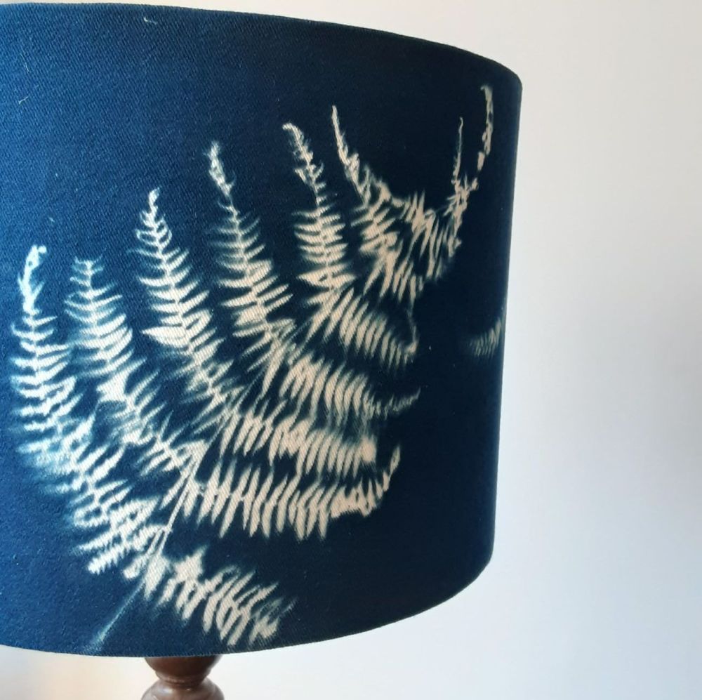 30cm Drum cyanotype Fern lampshade