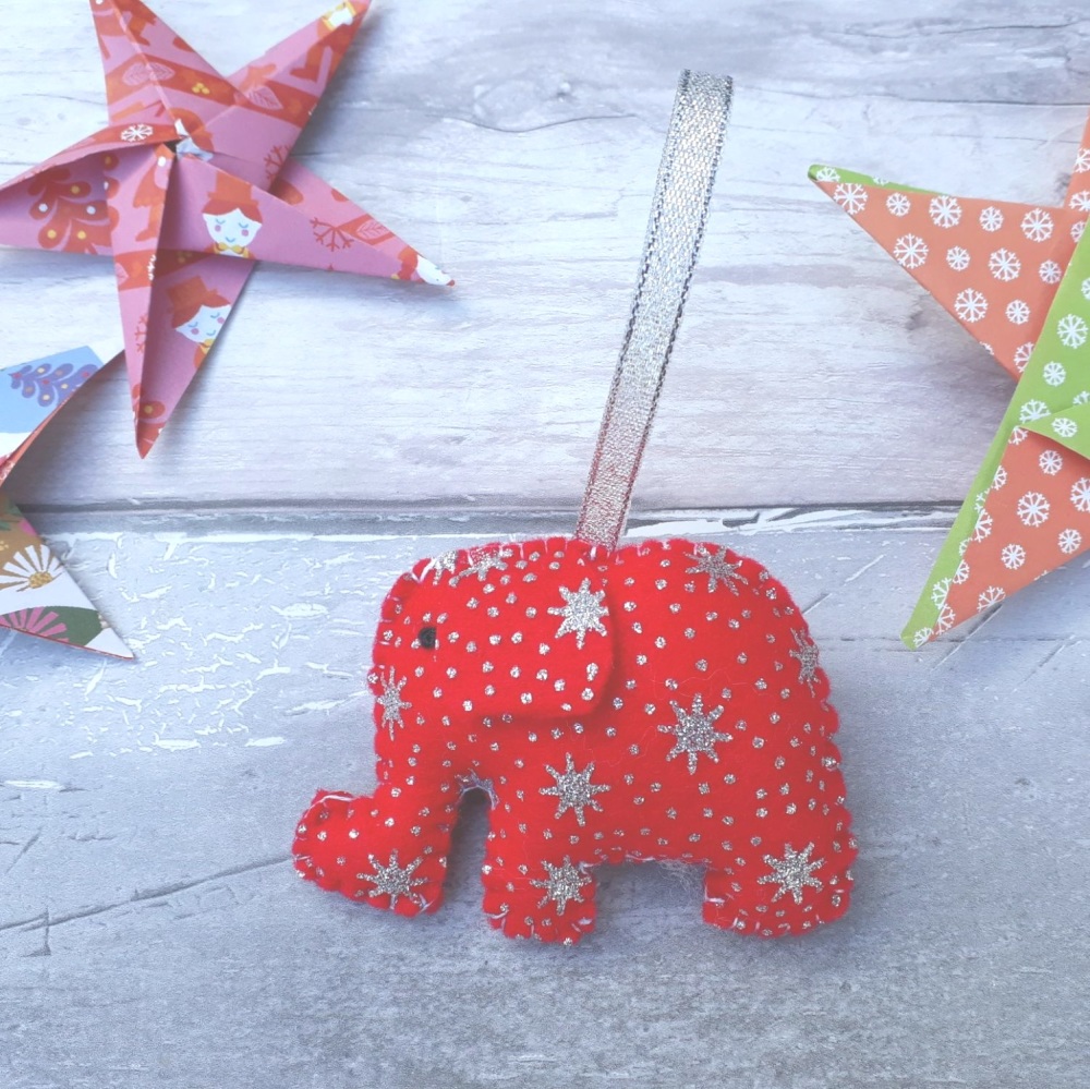 Sparkly, red felt elephant decoration