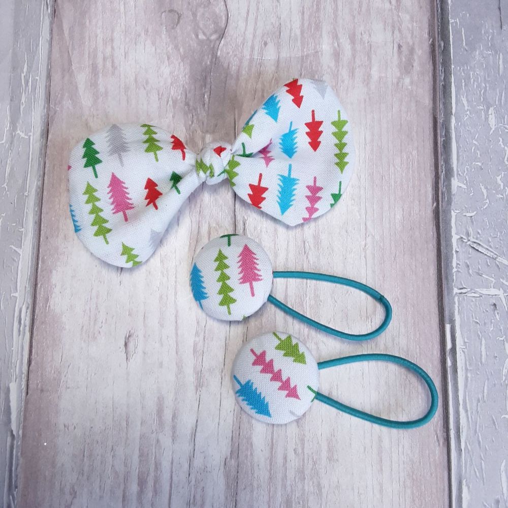 Christmas trees hair bow on clip and bobbles