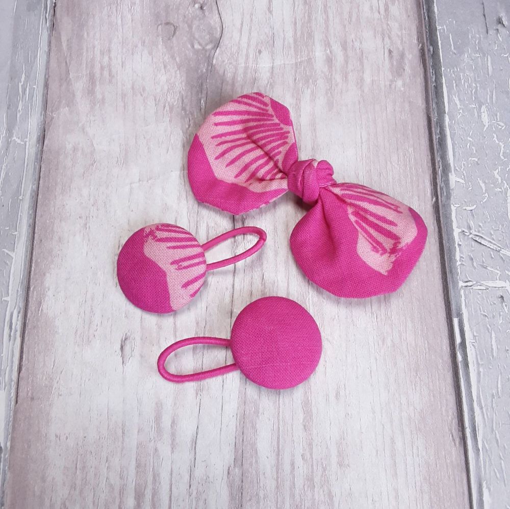 Pink Gingko hair bow on clip and bobbles