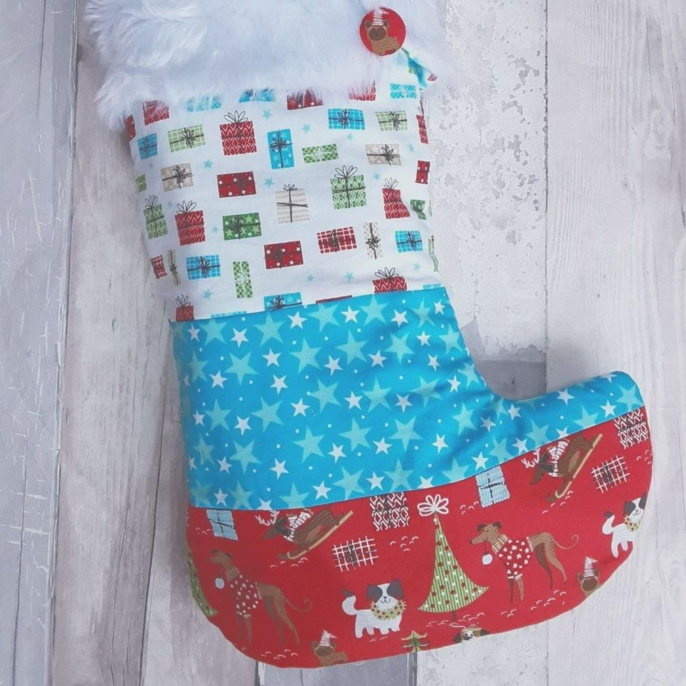 Christmas dogs patchwork stocking