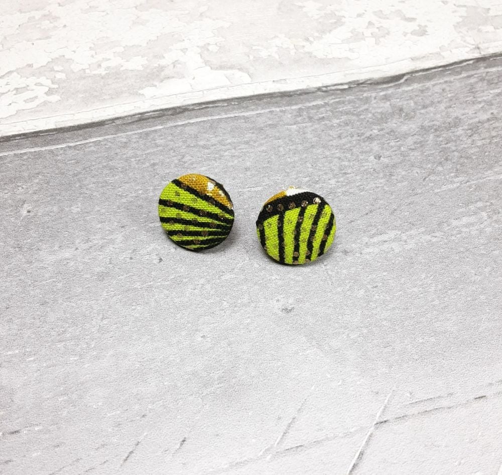Green and gold button earrings