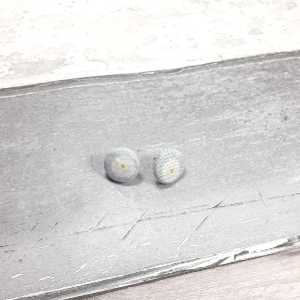 Fabric button earrings in grey and white