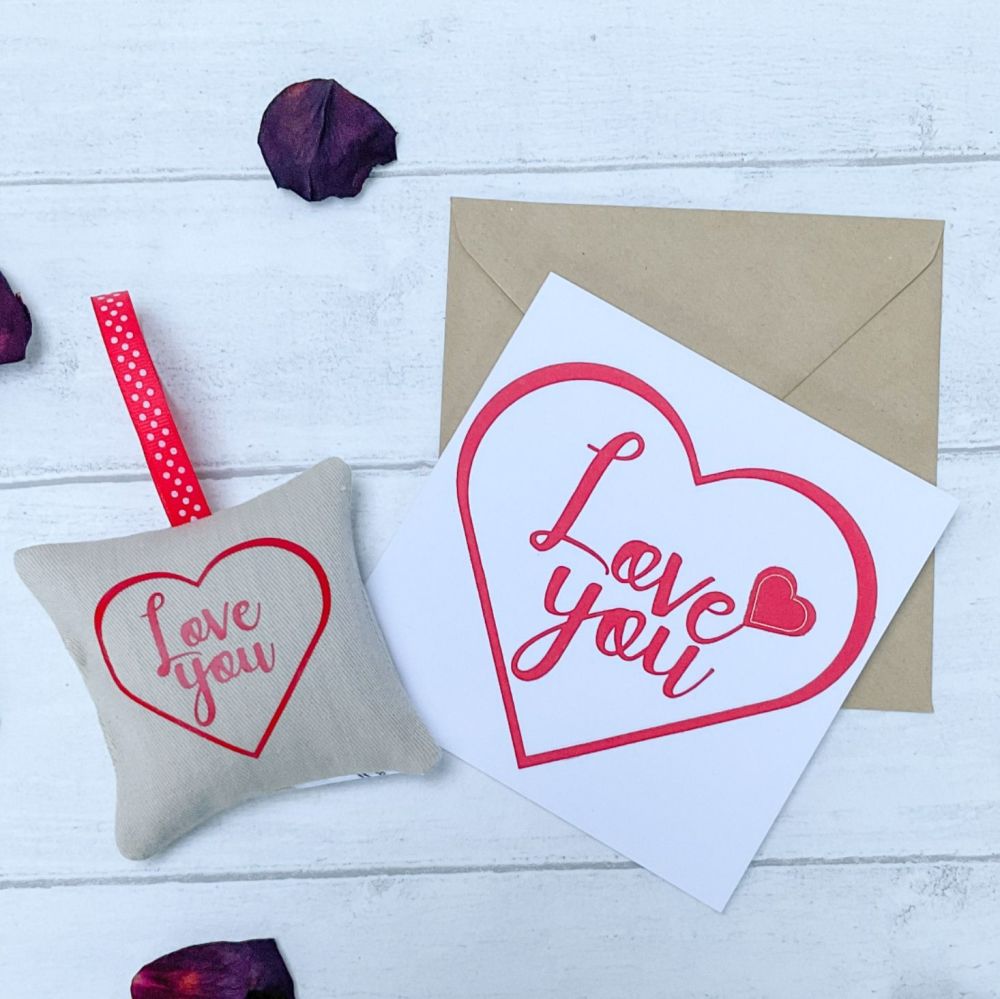 'Love you' Valentine lavender bag and card