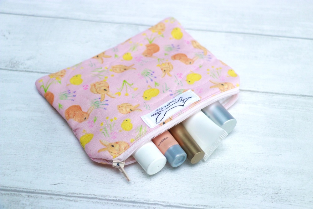 Pink rabbit zip pouch