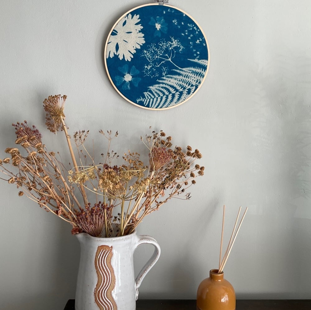 Botanical Cyanotype art hoop