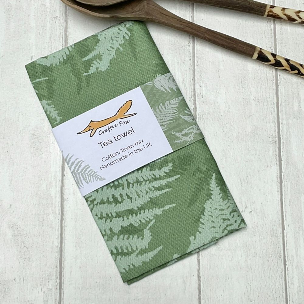 Green Fern design tea towel