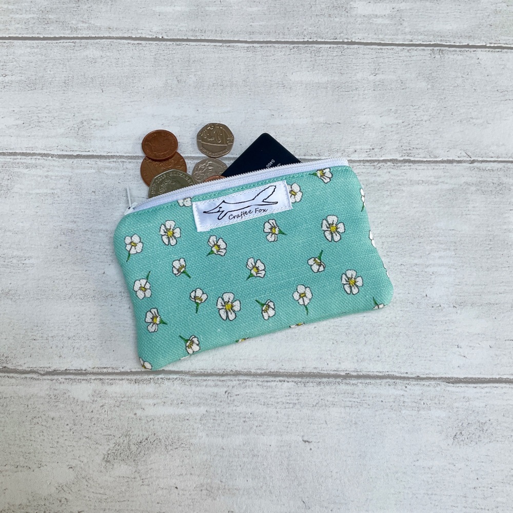 Blue white floral and gingham coin purse