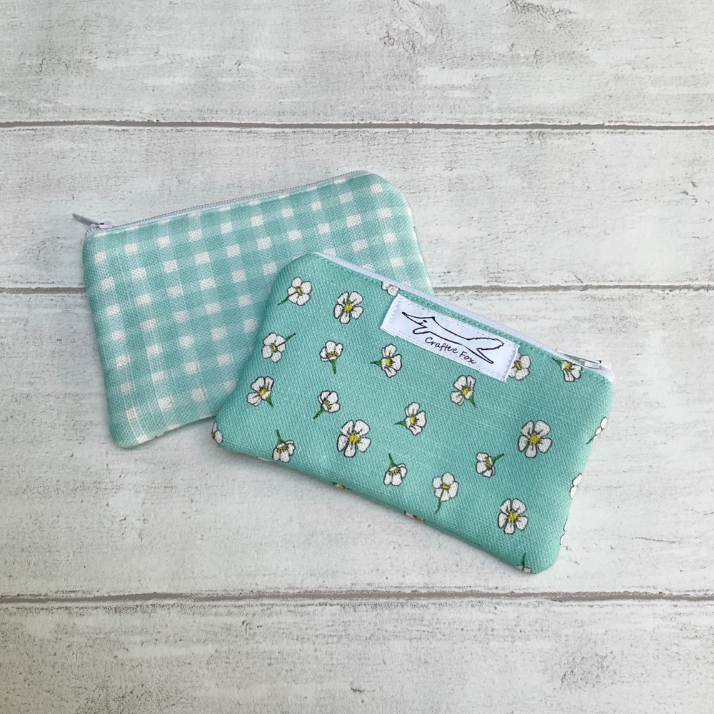 Blue white floral and gingham coin purse