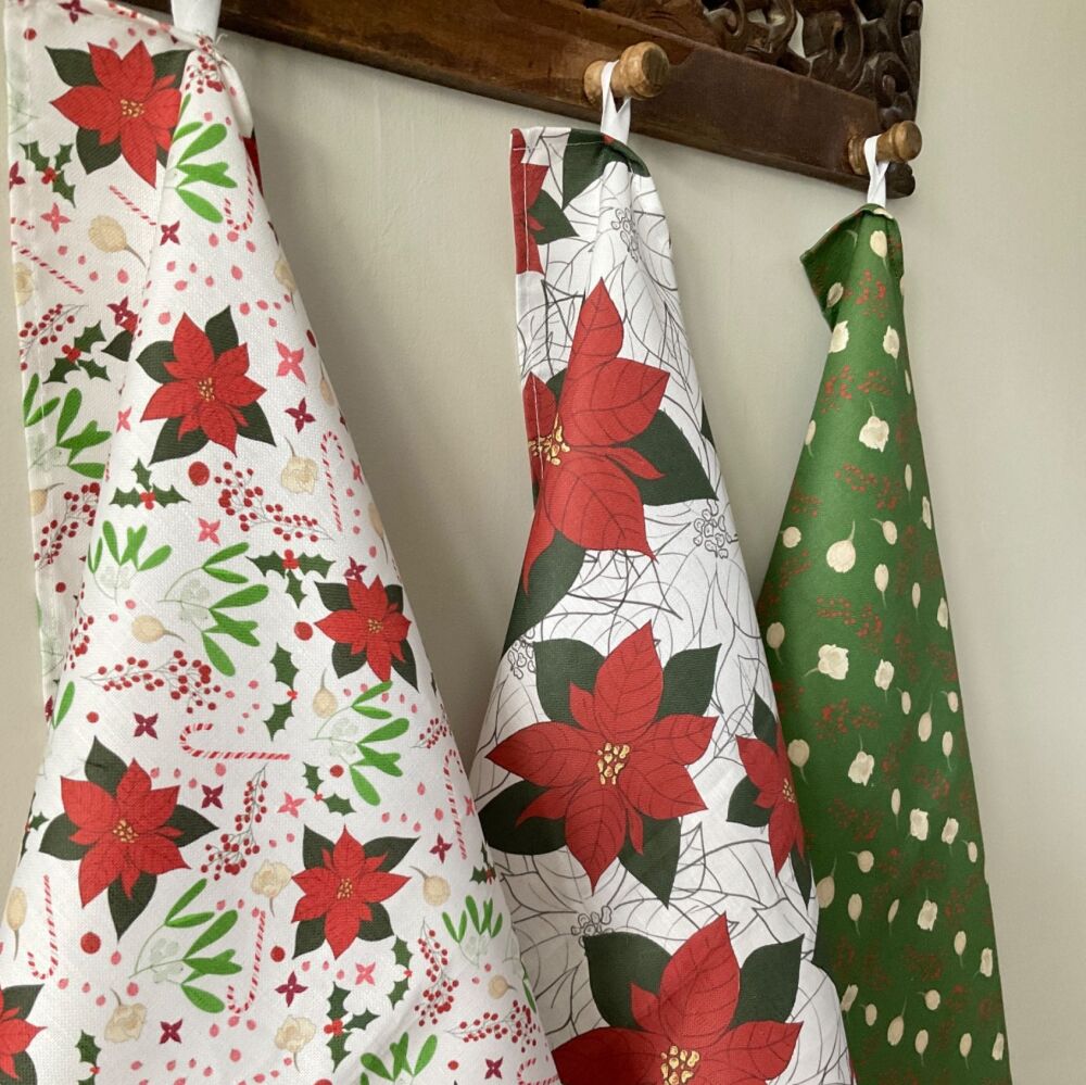 Festive Florals Christmas tea towel
