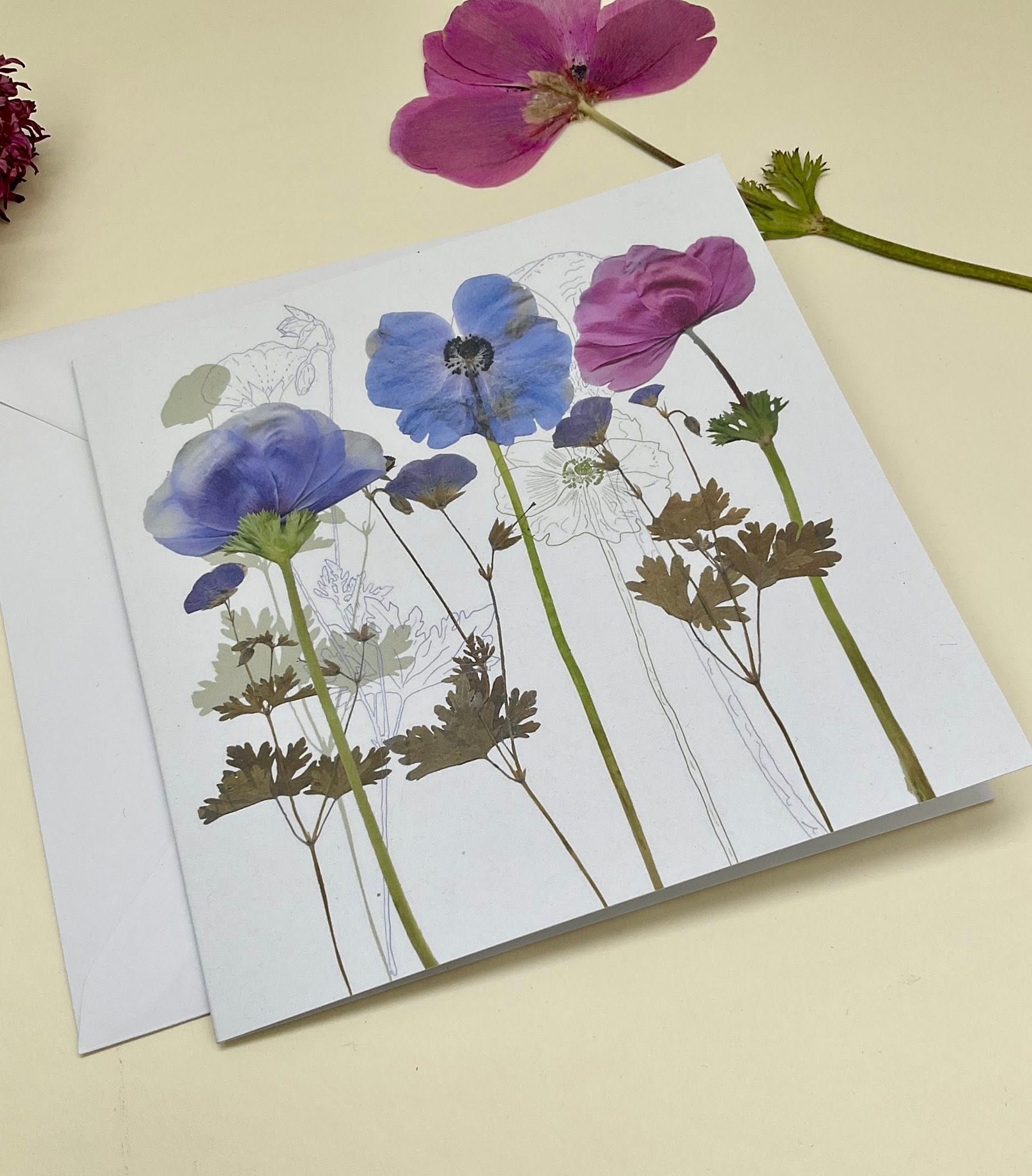 Card with bright anenome flowers on