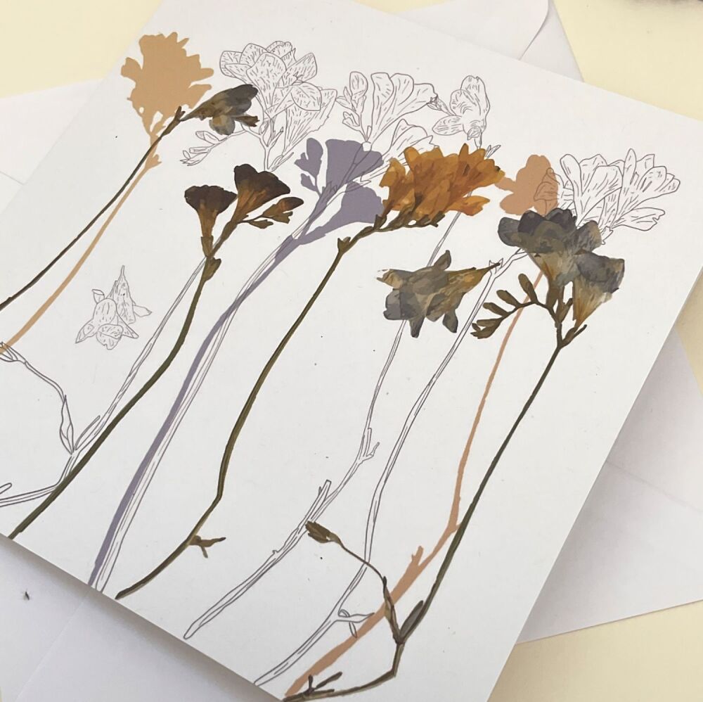 Freesias greetings card