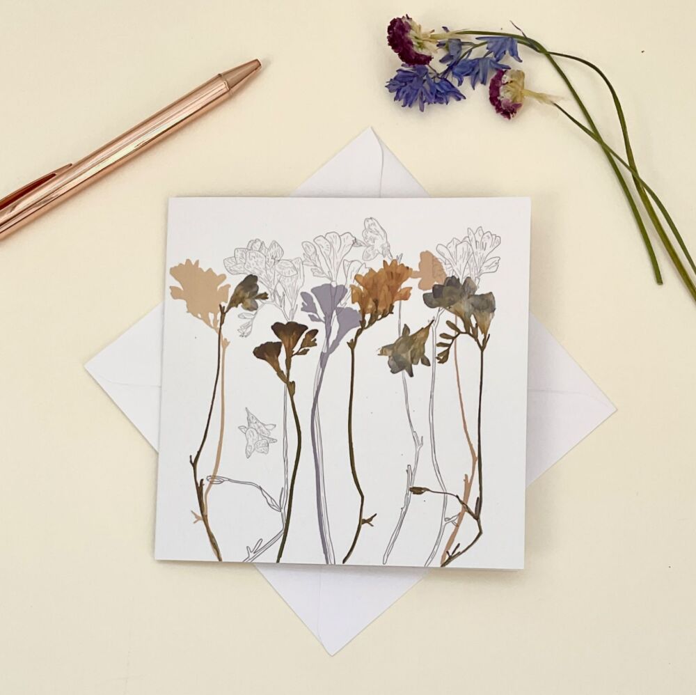Freesias greetings card