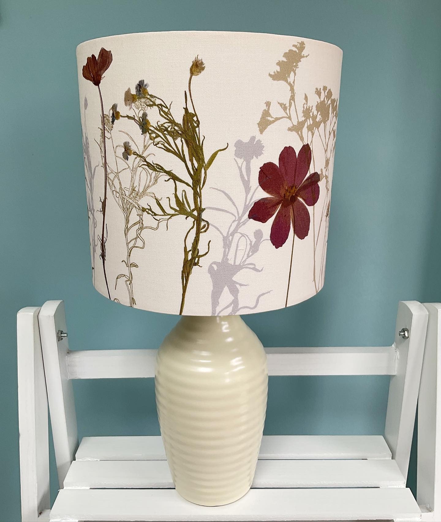 Cream drum lampshade with wild flowers