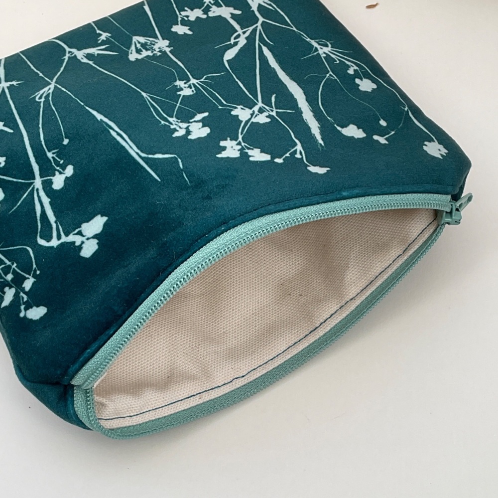 Velvet zip botanical pouch
