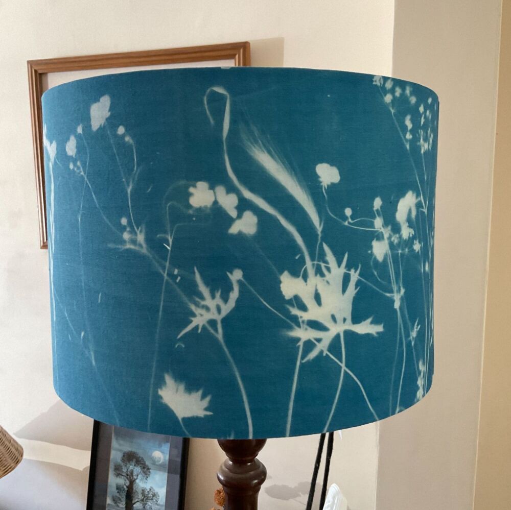 Meadow 30cm Drum cyanotype lampshade